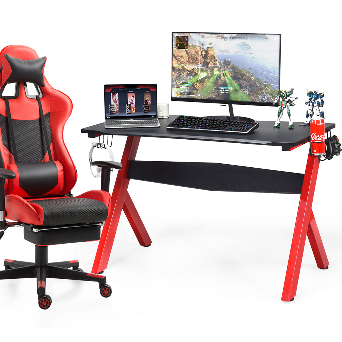 LIVSK Gamingbureau - Ruim Bureaublad - Hoofdtelefoonhouder - Bekerhouder - Tot 100 kg - 115 x 60 x 76 cm - Zoals afgebeeld