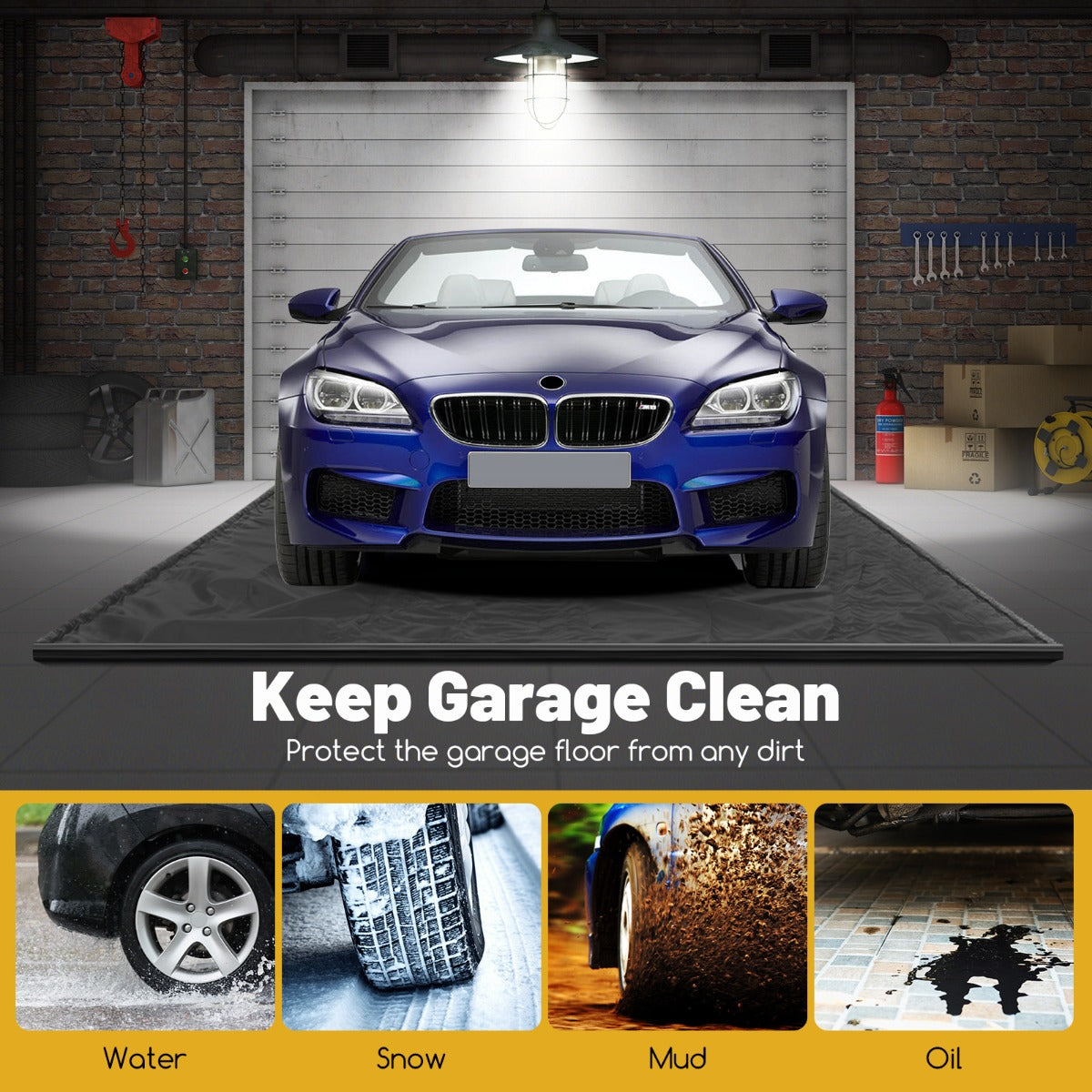 LIVSK Garage Mat - Waterdicht en Antislip - Inclusief Vloerwisser - Voor SUV's - 5,5 x 2,4 m - Zwart