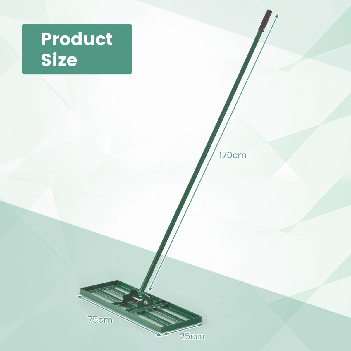 LIVSK Egaliseerhark voor Gazons - Ergonomische Handgreep 170 cm - U-vormige Kop - 75 x 25 cm - Duurzaam Metaal - Groen
