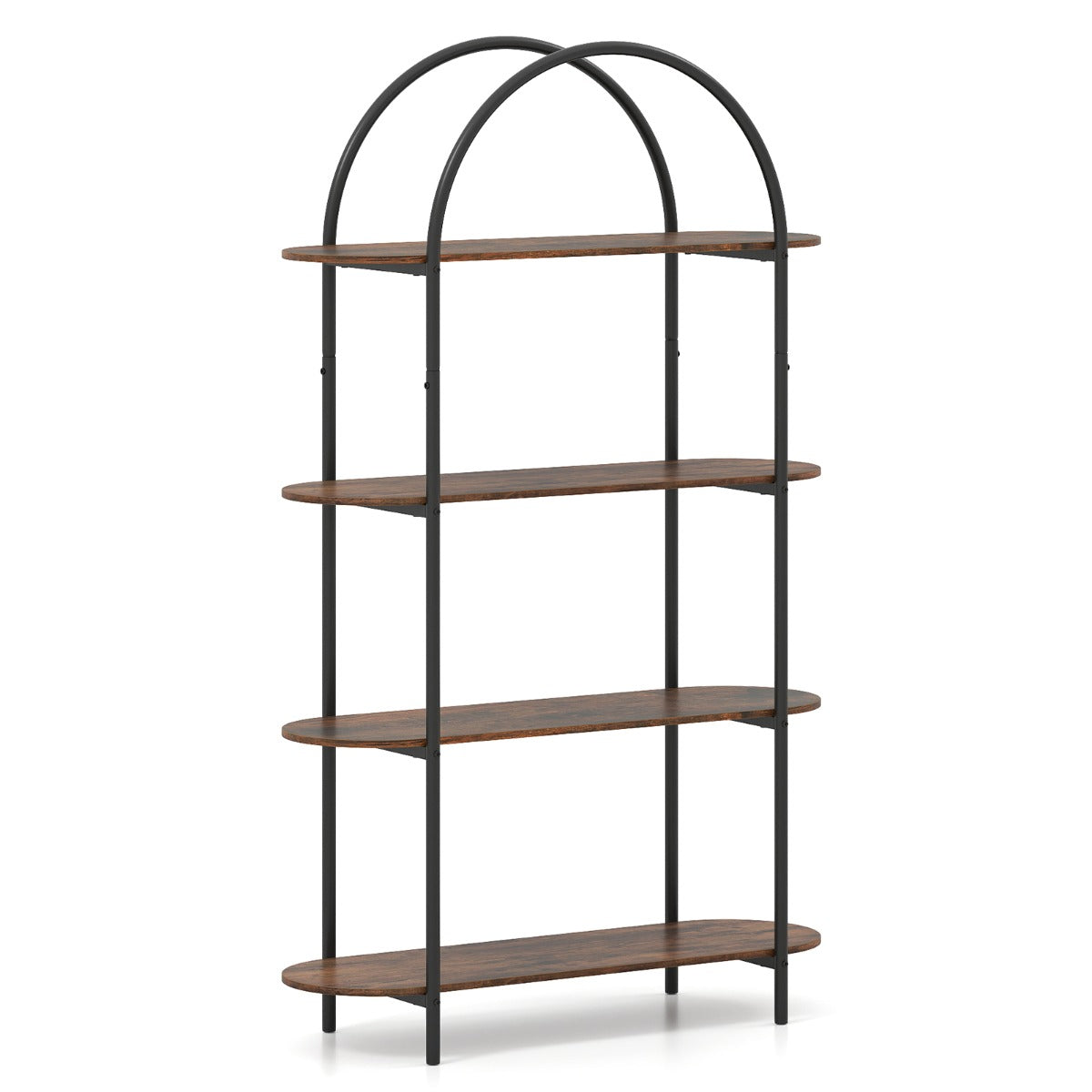 Livsk costway gebogen plank industriele boekenkast met 4 niveaus en stevig metalen frame