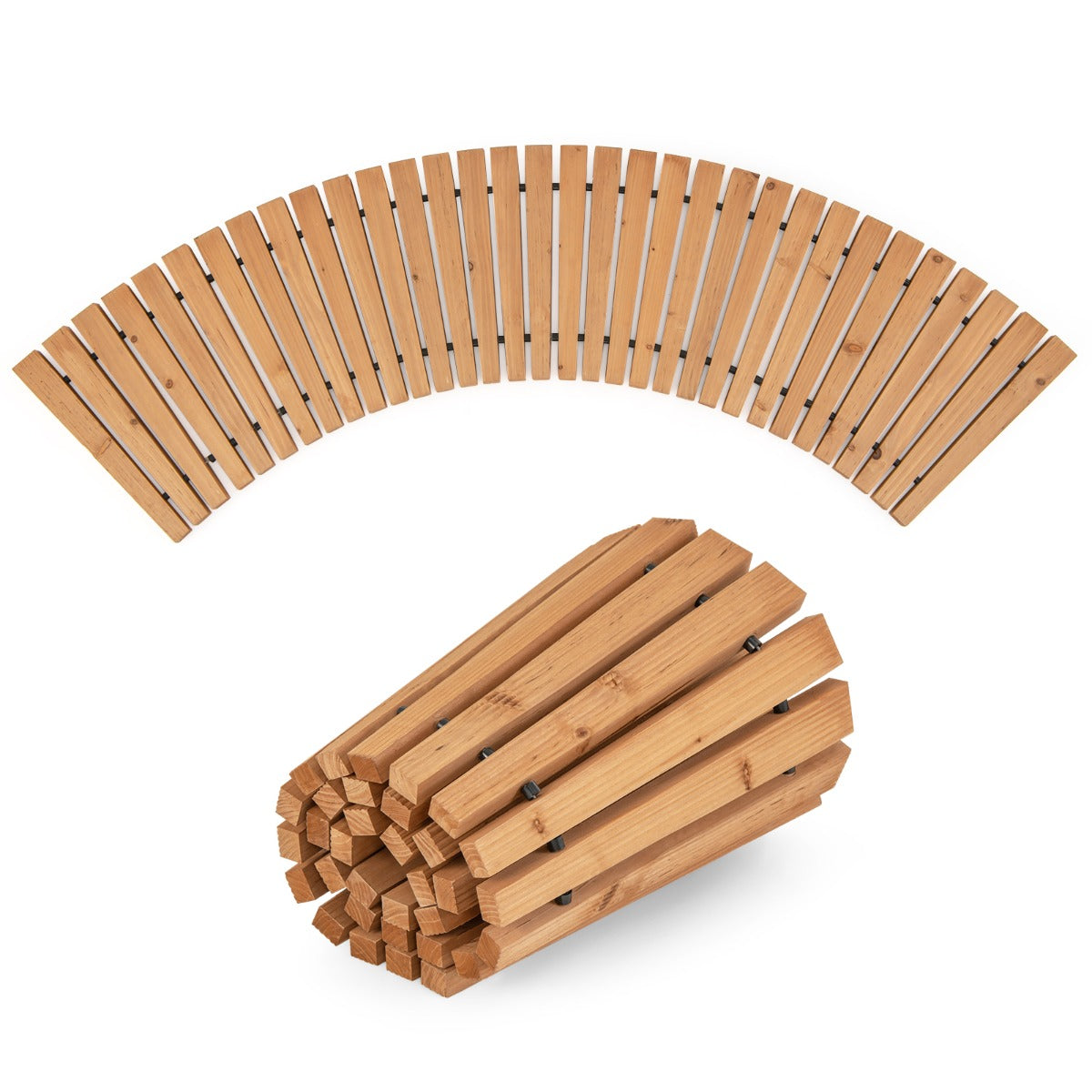 LIVSK Houten Tuinpad - Antislip Oppervlak - Oprolbaar en Geen Montage Nodig - Massief Dennenhout - 216 x 43 x 2,2 cm - Natuurlijk