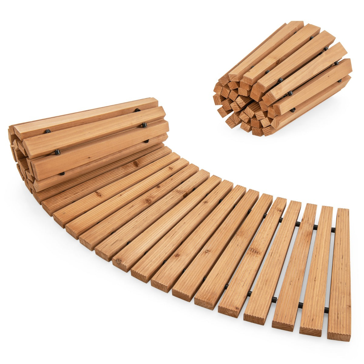 LIVSK Houten Tuinpad - Antislip Oppervlak - Oprolbaar en Geen Montage Nodig - Massief Dennenhout - 216 x 43 x 2,2 cm - Natuurlijk