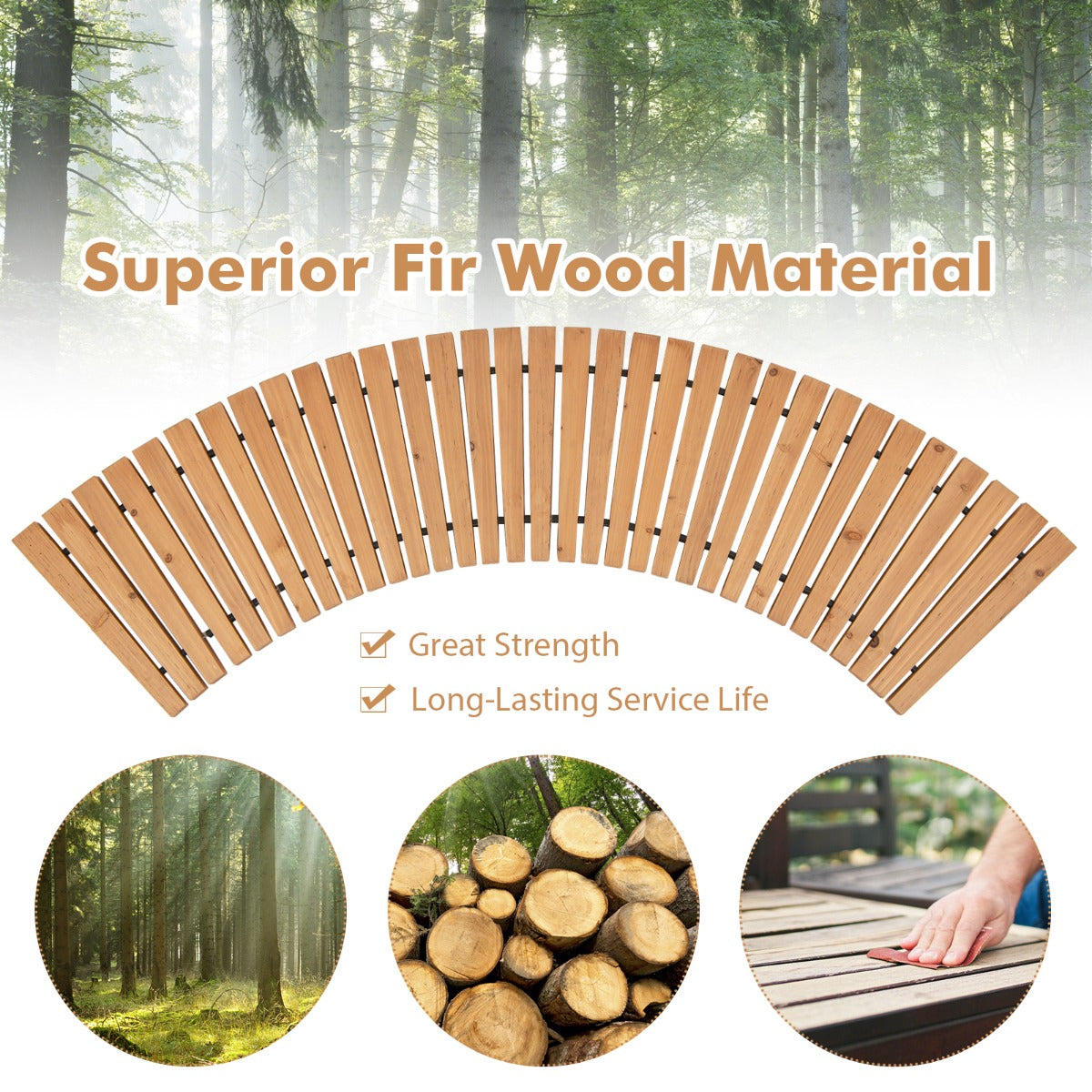 LIVSK Houten Tuinpad - Antislip Oppervlak - Oprolbaar en Geen Montage Nodig - Massief Dennenhout - 216 x 43 x 2,2 cm - Natuurlijk