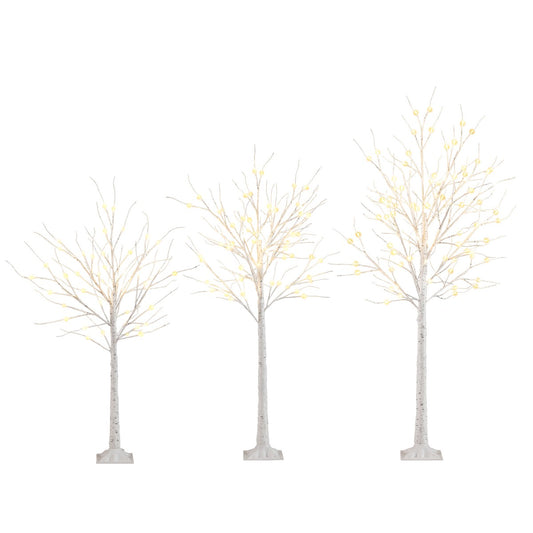LIVSK 3-delige Verlichte Berkenboomset - Warmwitte LED - Creatieve Flexibiliteit - Binnen en Buiten - 120/150/180 cm - Wit