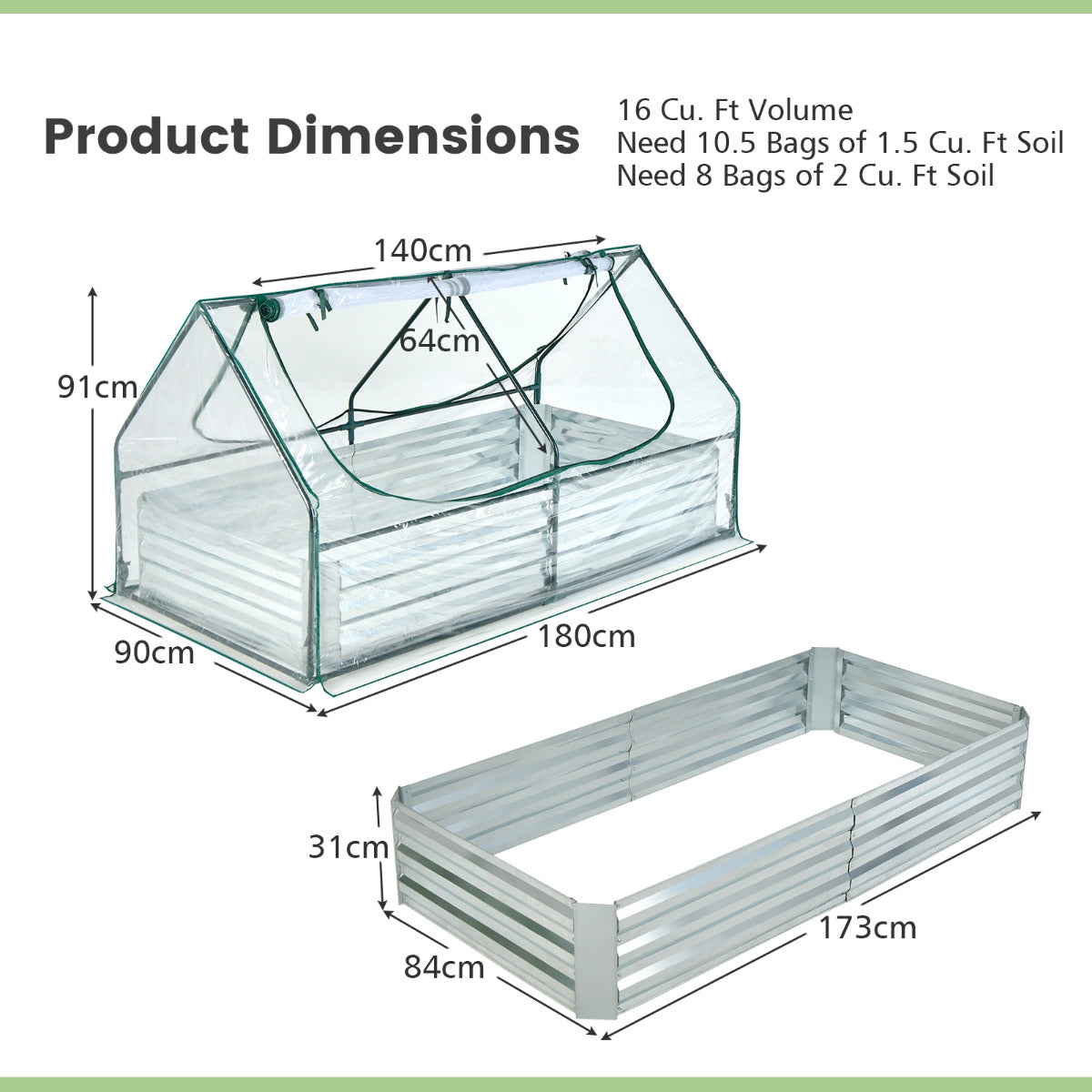 LIVSK PVC-kas en Verhoogd Tuinbed - Duurzaam met 2 Ramen - Gemakkelijke Toegang - Stabiele Constructie - Groen/Zilver
