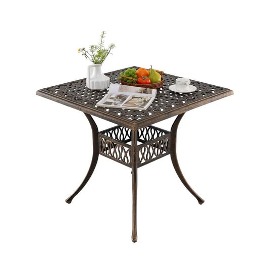 LIVSK Gietaluminium Terrastafel - Parasolgat 4,8 cm - Voor 4 Personen - Verstelbare Poten - 80 x 80 x 75 cm - Brons