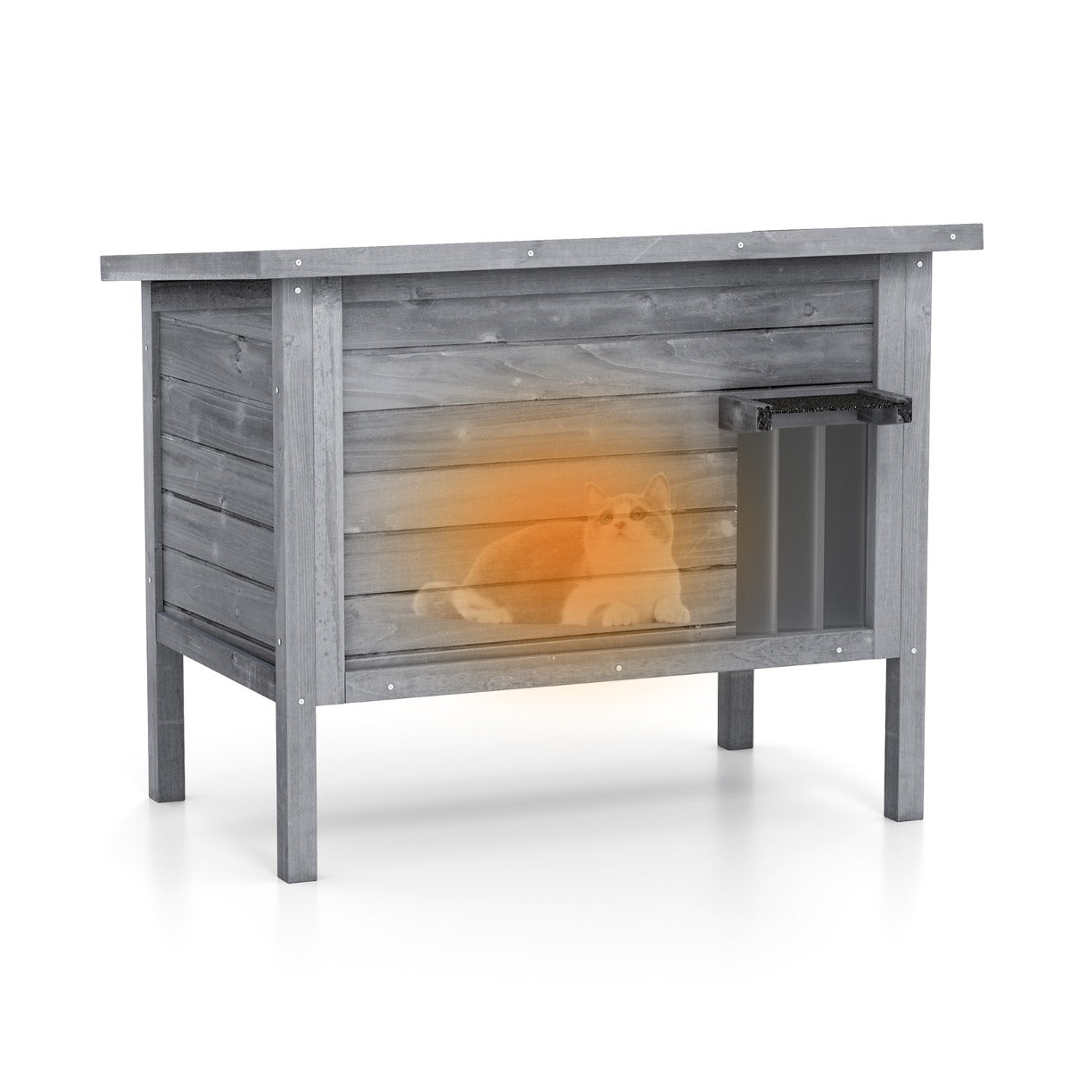 LIVSK Geïsoleerd Kattenhuis Voor Buiten - Ruim met Verwijderbaar Tussenschot - Weerbestendig - 88 x 55 x 71 cm - Donkergrijs/Zwart
