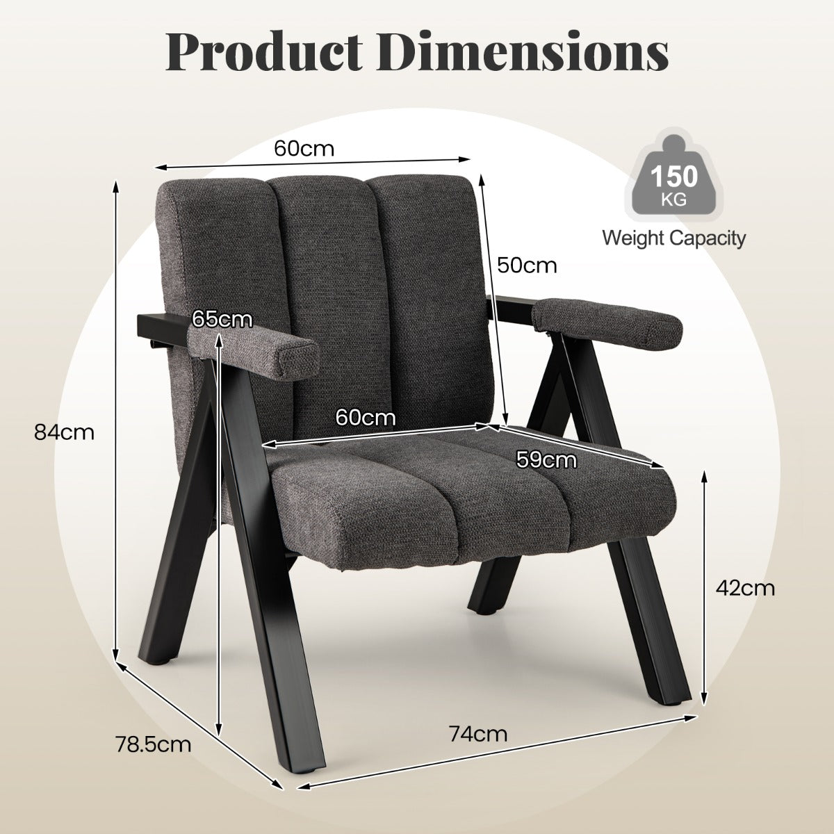 LIVSK Zitzakstoel en Poef-Set - Ergonomisch en Comfortabel - Stabiel Metaal - Tot 150 kg - Modern Design - Grijs