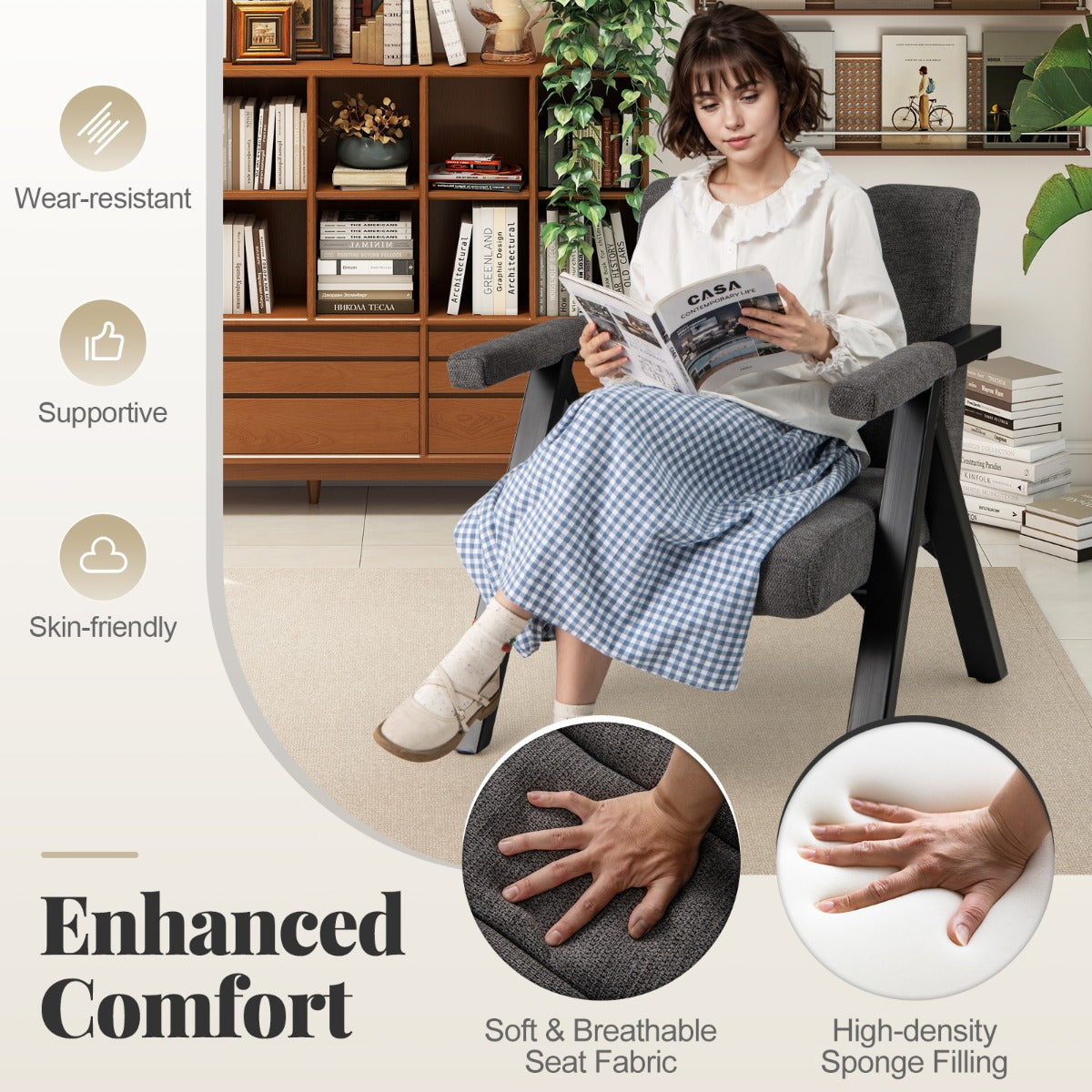 LIVSK Zitzakstoel en Poef-Set - Ergonomisch en Comfortabel - Stabiel Metaal - Tot 150 kg - Modern Design - Grijs