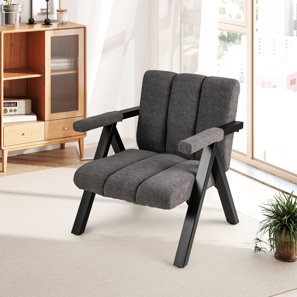 LIVSK Zitzakstoel en Poef-Set - Ergonomisch en Comfortabel - Stabiel Metaal - Tot 150 kg - Modern Design - Grijs