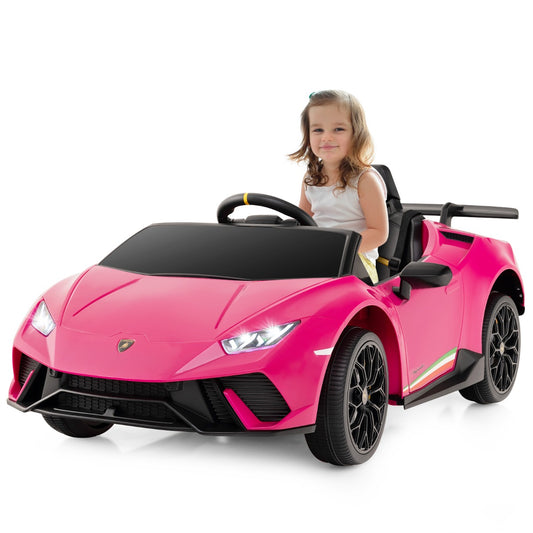 LIVSK Lamborghini Kinderauto met Afstandsbediening - 2 x 12V Motoren - LED-verlichting - Veiligheidsharnas - Tot 30 kg -