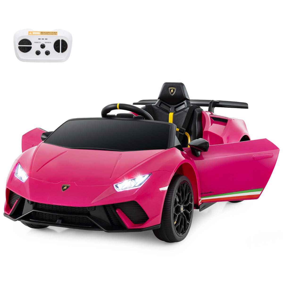 LIVSK Lamborghini Kinderauto met Afstandsbediening - 2 x 12V Motoren - LED-verlichting - Veiligheidsharnas - Tot 30 kg -