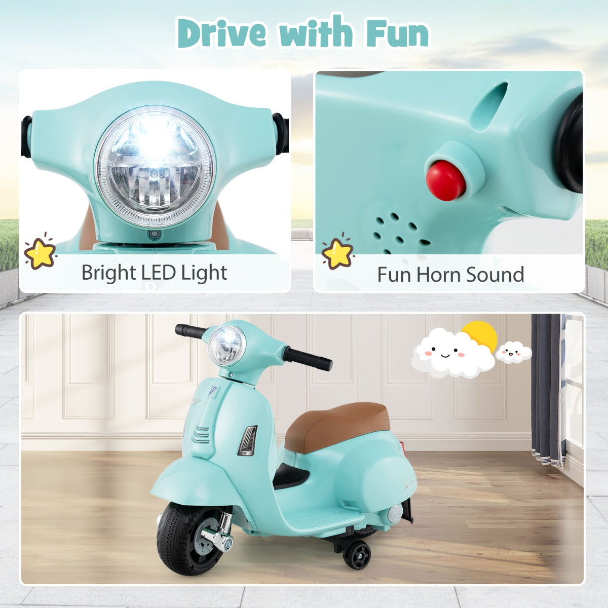 LIVSK Elektrische Kindermotorfiets - 30W Motor - LED-koplamp - Antikantelfunctie - Voor 18-36 maanden - Groen