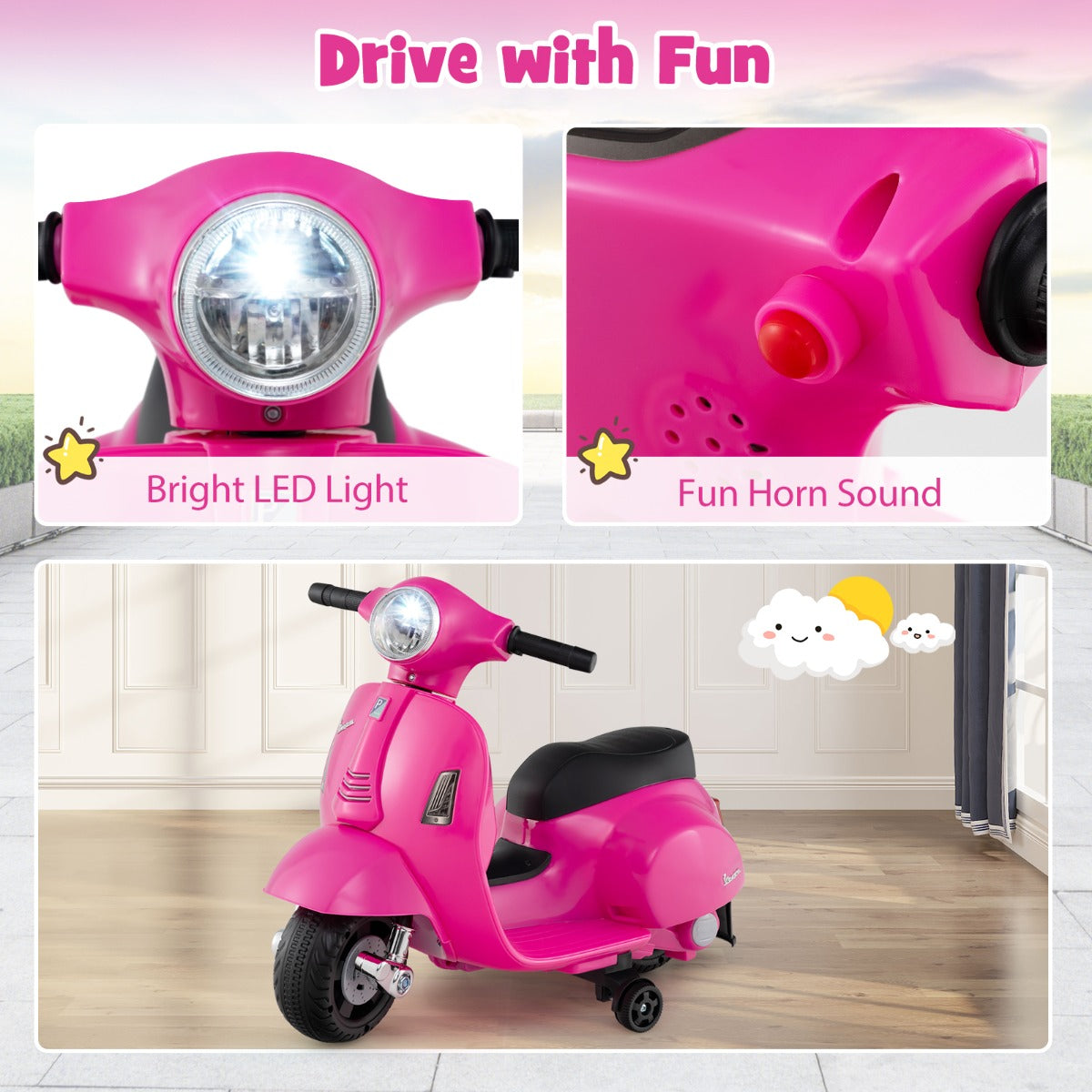 LIVSK Elektrische Kindermotorfiets - 30W Motor - LED-koplamp - Anti-kantelfunctie - Voor 18-36 maanden - Roze