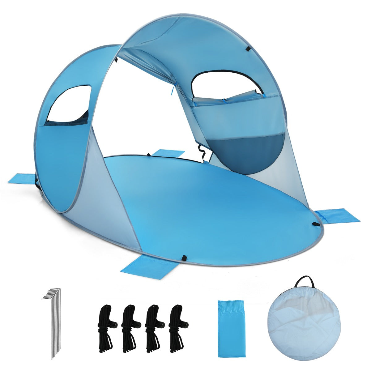 LIVSK Pop-up Strandtent voor 3-4 Personen - UPF 50+ Zonbescherming - 360° Ventilatie - Draagbaar met Tas - Blauw