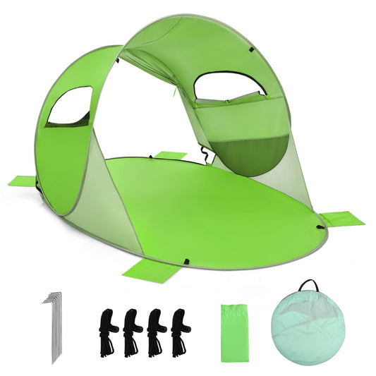 LIVSK Pop-Up Strandtent - 360° Ventilatie - UPF 50+ Zonnebescherming - Ruimte voor 3-4 Personen - Draagbaar - Groen