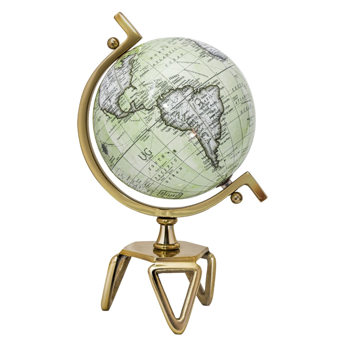 LIVSK Wereldbol - Antieke Look met Gouden Standaard - 360° Draaibaar - Educatief en Decoratief - Wit, Goud