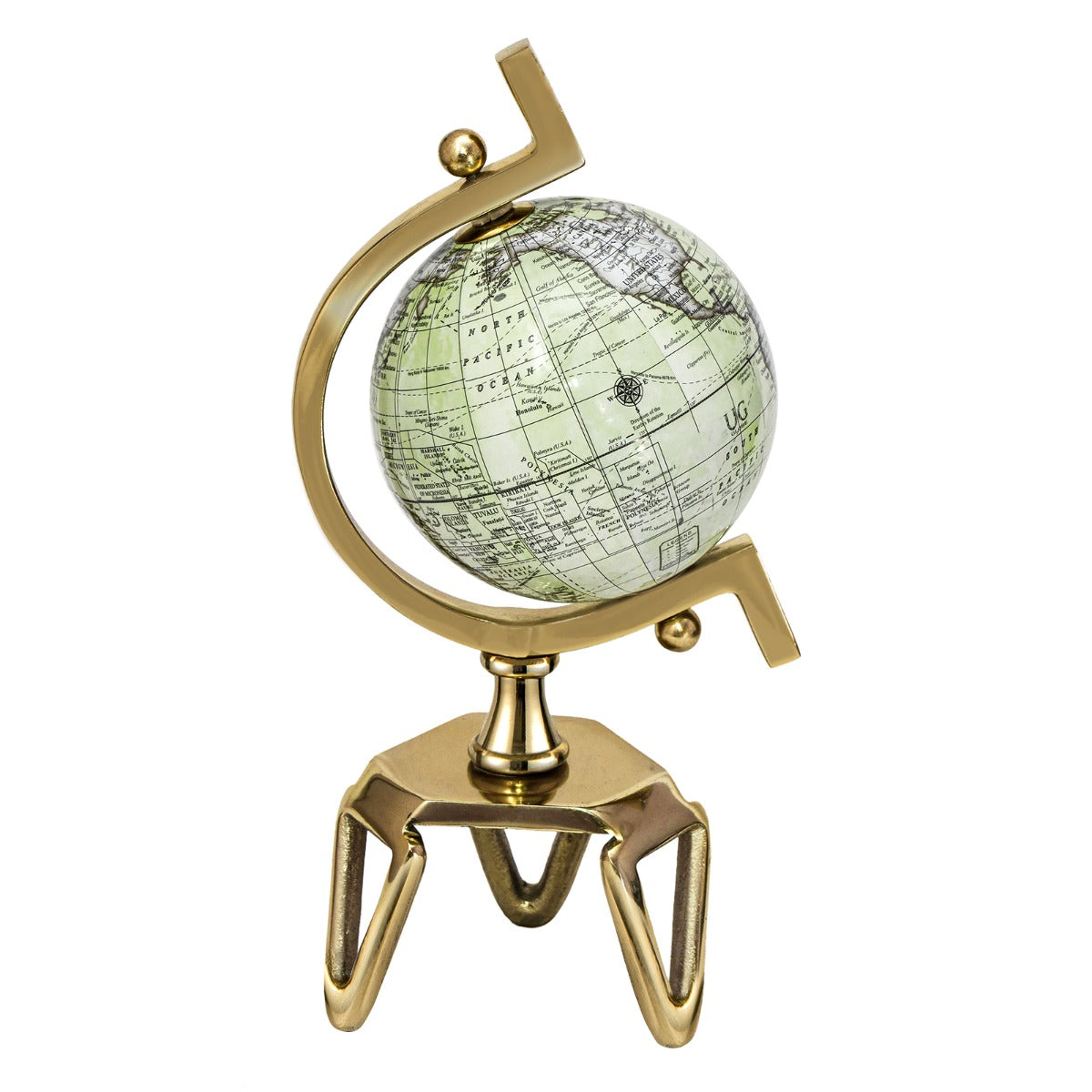 LIVSK Educatieve Wereldbol - Antieke Uitstraling met Gouden Standaard - 360° Draaibaar - Stabiele Driehoekige Basis - Wit/Goud