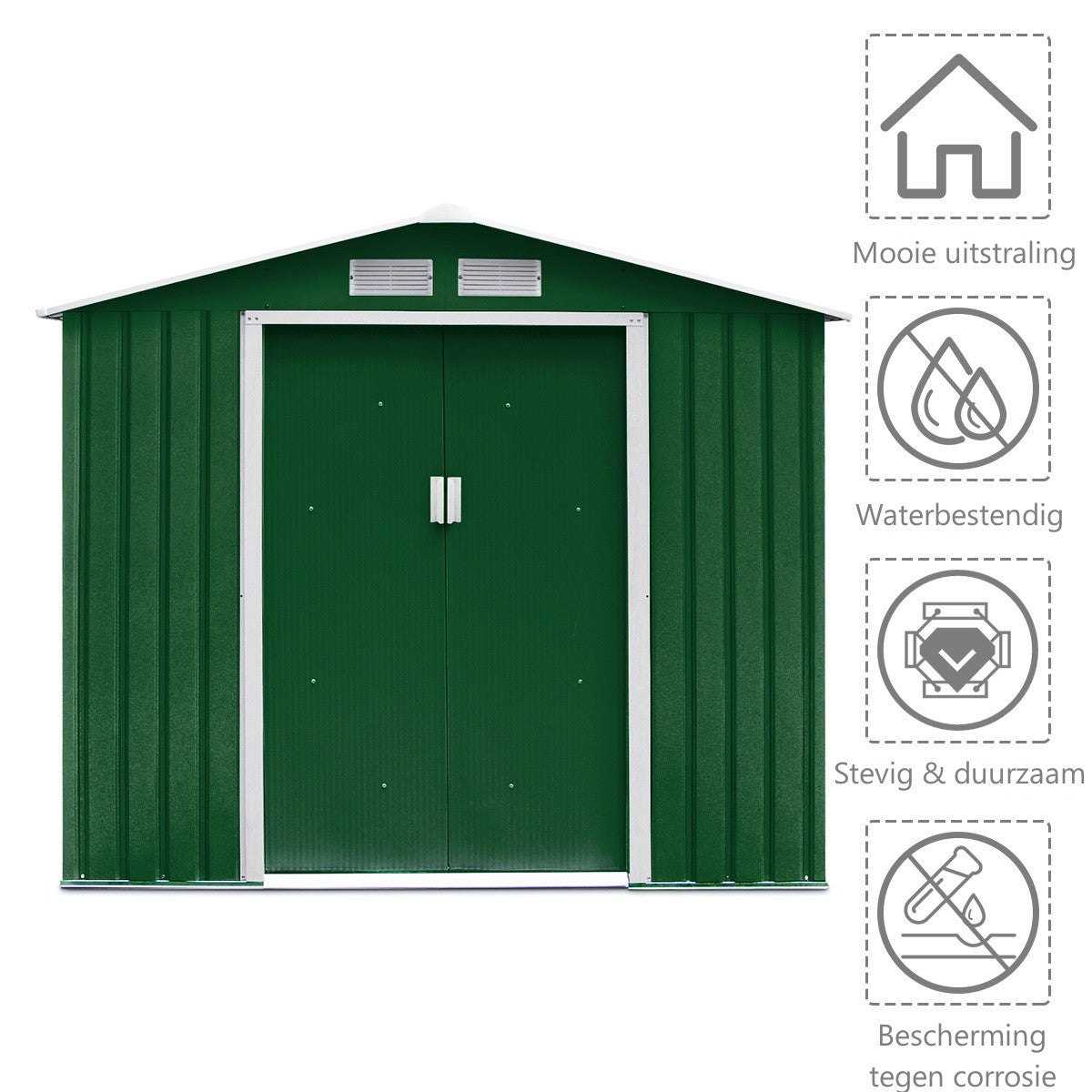LIVSK Tuinopslagloods - Stevig Stalen Frame - Anti-corrosie - Ventilatieramen - 277 x 191 x 192 cm - Donkergroen
