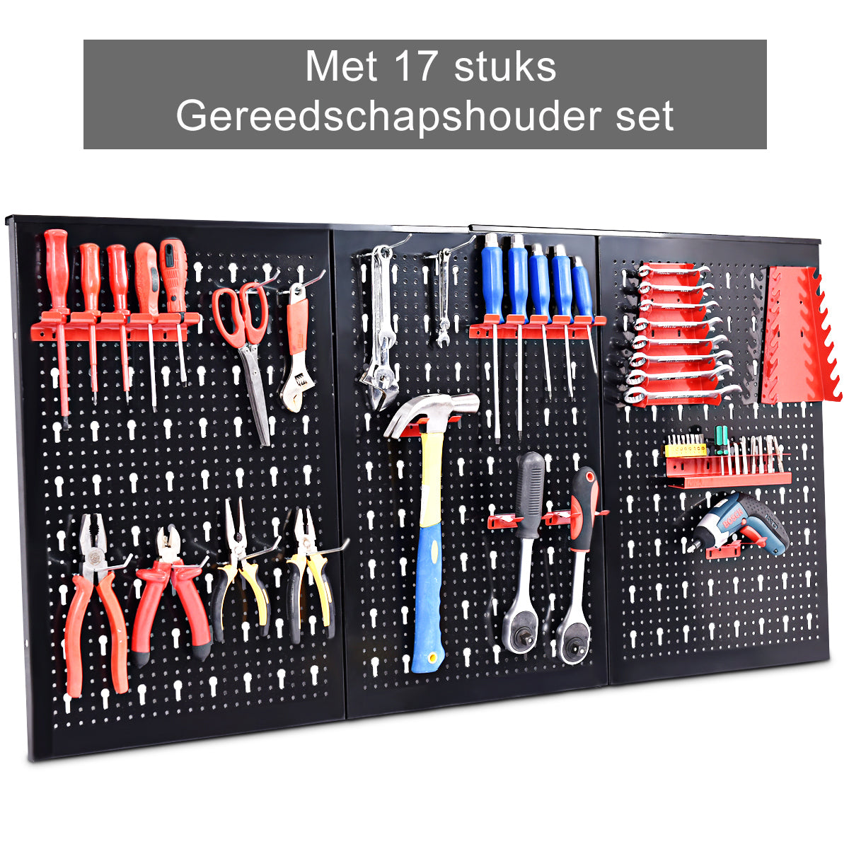 LIVSK Gereedschapswand - Geperforeerd - 17 Gereedschapshouders - Eenvoudige Montage - 120 x 60 x 2 cm - Grijs