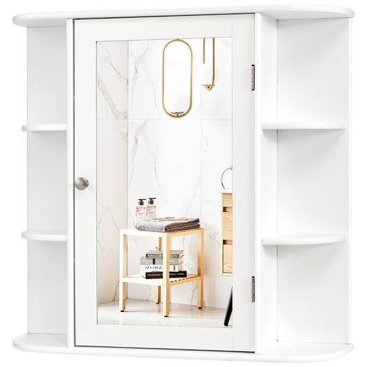 LIVSK Badkamerkast met Spiegeldeur - 6 Open Compartimenten - Duurzaam MDF - Wandmontage - Compact - Wit