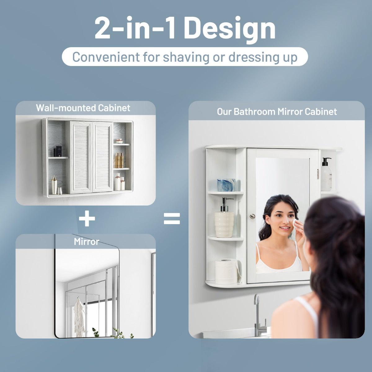 LIVSK Badkamerkast met Spiegeldeur - 6 Open Compartimenten - Duurzaam MDF - Wandmontage - Compact - Wit