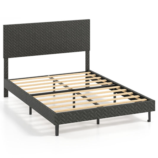 Livsk costway gestoffeerd bed met lattenbodem bedframe met in hoogte verstelbaar hoofdeinde bedframe zonder matras 200 x 140 cm