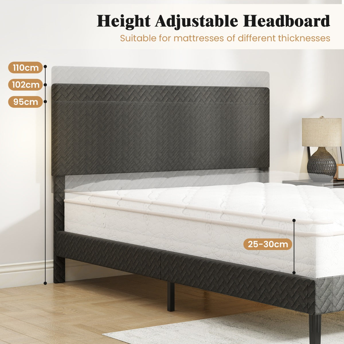 Livsk costway gestoffeerd bed met lattenbodem bedframe met in hoogte verstelbaar hoofdeinde bedframe zonder matras 200 x 140 cm 2
