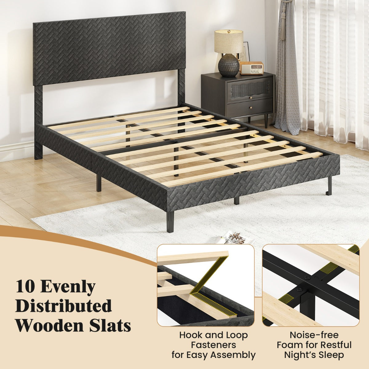 Livsk costway gestoffeerd bed met lattenbodem bedframe met in hoogte verstelbaar hoofdeinde bedframe zonder matras 200 x 140 cm 4