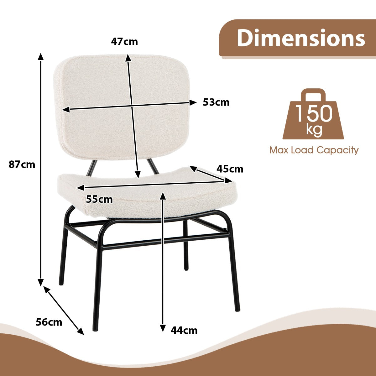 LIVSK Accentstoel Sherpa - Ergonomisch Ontwerp - Verstelbare Glijders - Robuust Metalen Frame - Tot 150 kg - Beige
