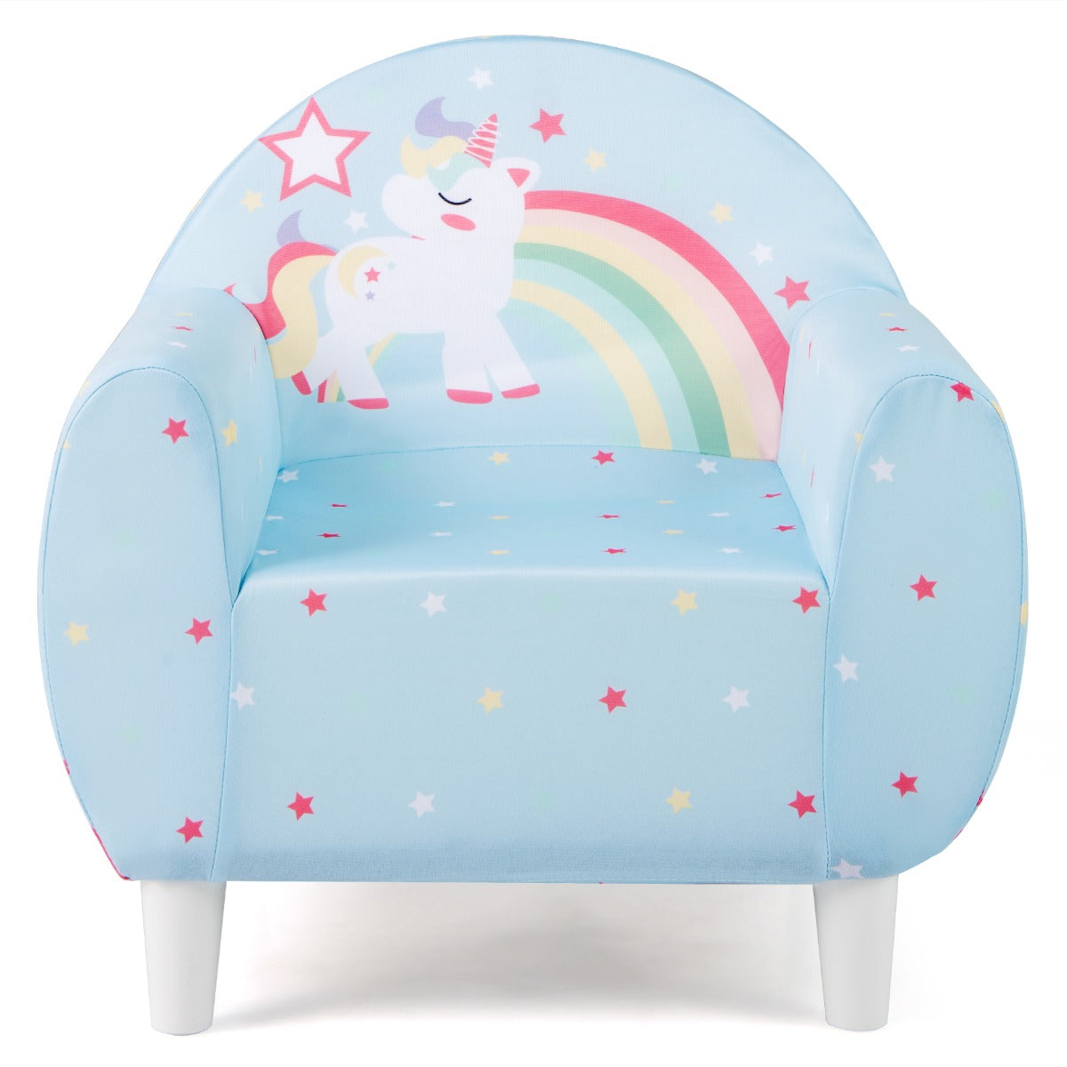 LIVSK Kinderbank met Eenhoornprint - Ergonomisch Schuim - Stevig Multiplex - Voor Kinderen 3+ - Draagvermogen 50 kg - Blauw/Paars