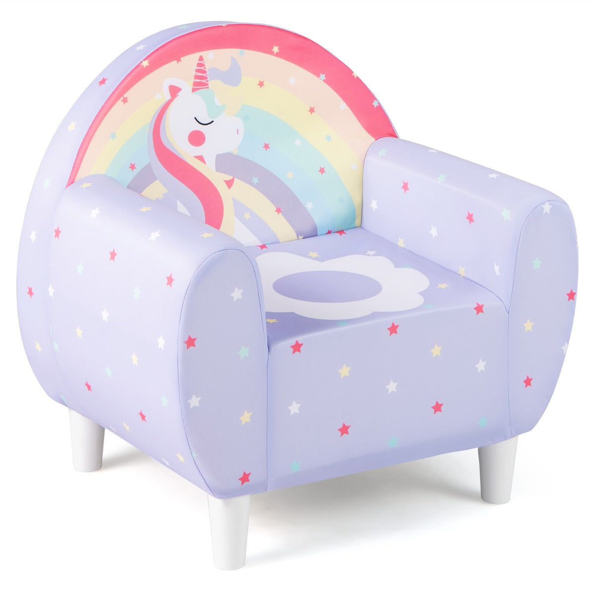 LIVSK Kinderbank met Eenhoornprint - Ademend Spandex - Hoogwaardig Schuim - Stevig Multiplex - Tot 50 kg - Paars