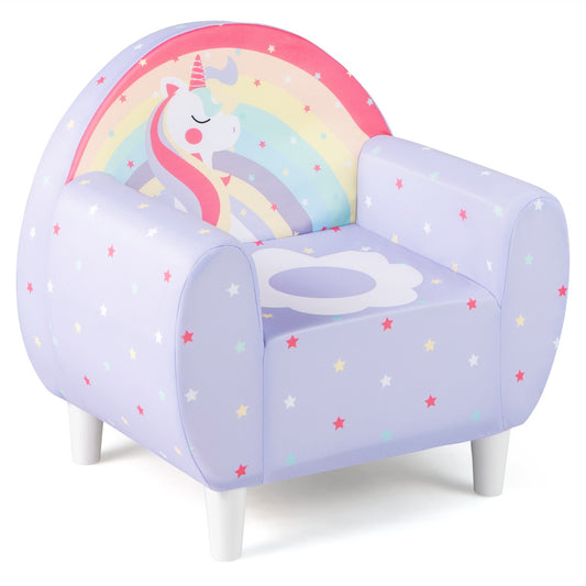 LIVSK Kinderbank met Eenhoornprint - Ademend Spandex - Hoogwaardig Schuim - Stevig Multiplex - Tot 50 kg - Paars