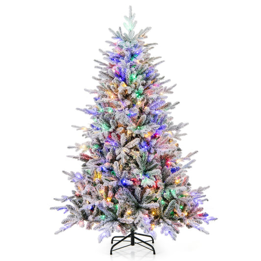 LIVSK Kunstkerstboom met Flocked Design - 8 Verlichtingsstanden - Vlamvertragend en Hypoallergeen - Eenvoudige Montage - M