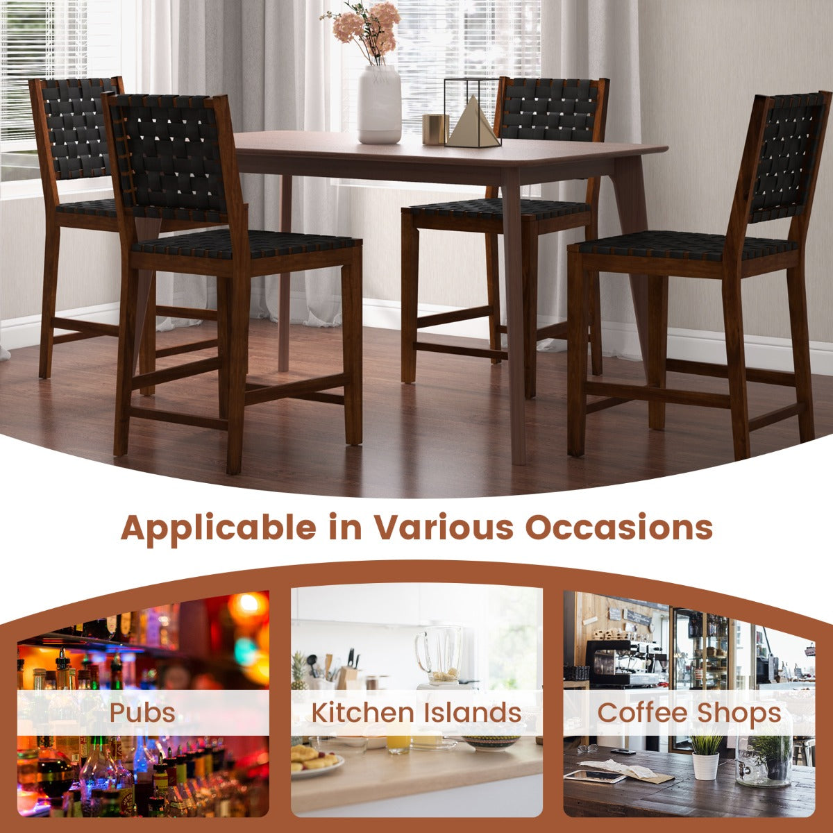 LIVSK Set van 2 Eetkamerstoelen - Gebogen Rugleuning - PU-leren Bekleding - Acaciahout - Voor Eetkamers en Restaurants - Bruin +