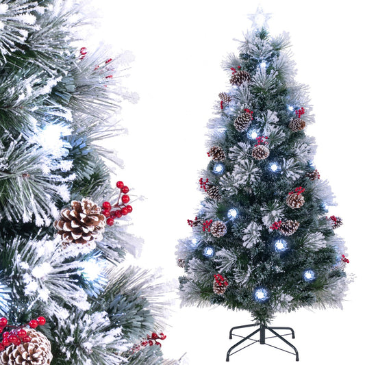 LIVSK Kunstkerstboom - Dennennaalden - Rode Bessen - Dennenappels - LED Verlichting met 8 Standen - 180 cm - Groen en Wit