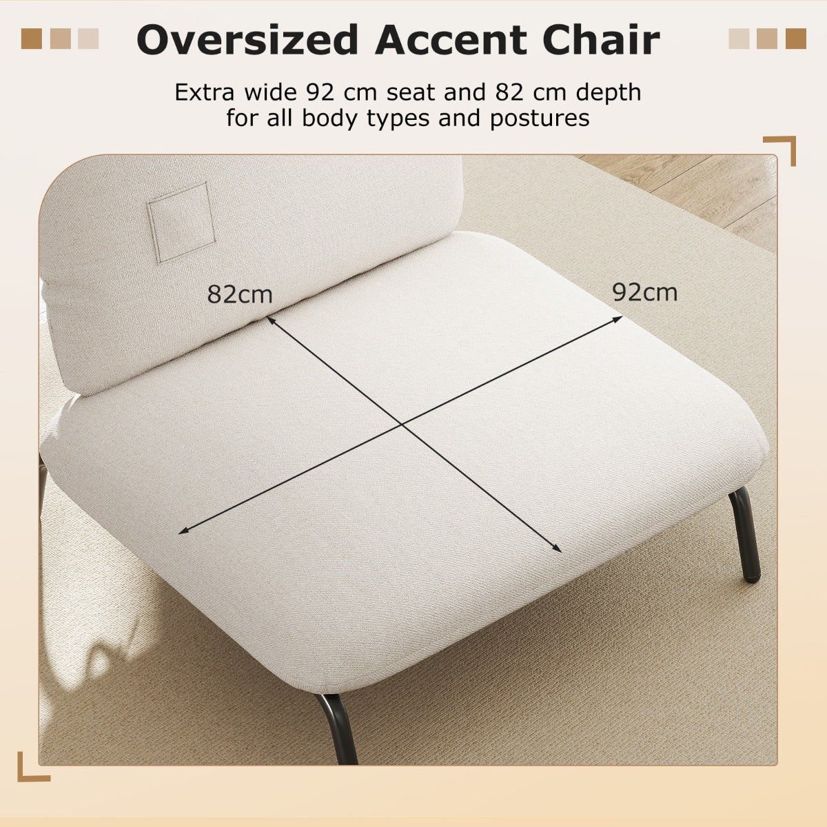 Livsk costway gewatteerde fauteuil 92 x 82 cm een vrijetijdsstoel met rugleuning en royale zitting beige 2 2