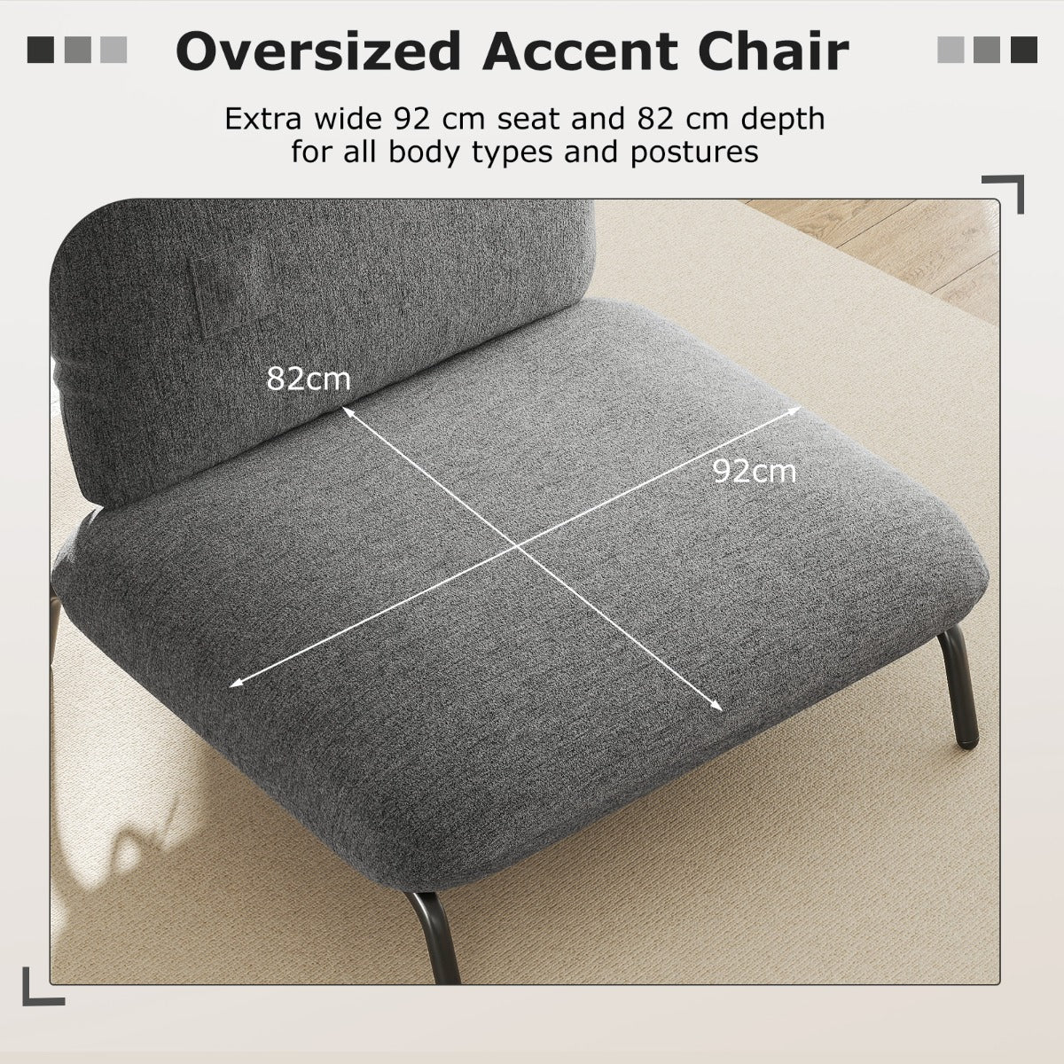 Livsk costway gewatteerde fauteuil 92 x 82 cm een vrijetijdsstoel met rugleuning en royale zitting grijs 2