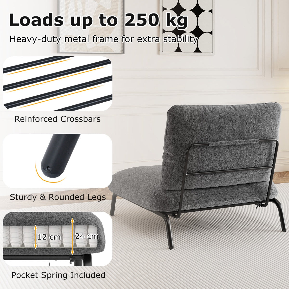 Livsk costway gewatteerde fauteuil 92 x 82 cm een vrijetijdsstoel met rugleuning en royale zitting grijs 4