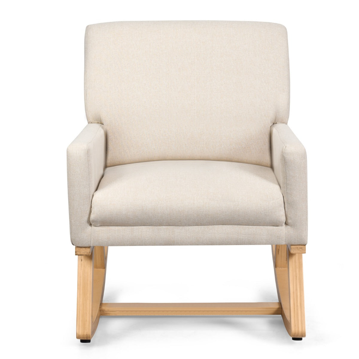 LIVSK Moderne Schommelstoel - Massief Houten Frame - Ergonomisch Ontwerp - Antislipvoetkussens - Tot 150 kg - Beige