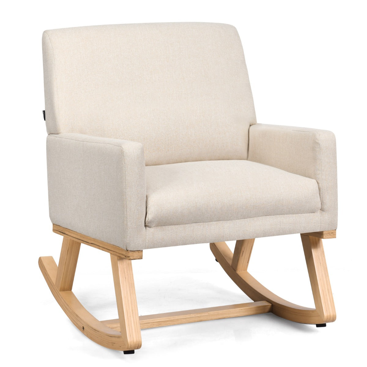 LIVSK Moderne Schommelstoel - Massief Houten Frame - Ergonomisch Ontwerp - Antislipvoetkussens - Tot 150 kg - Beige
