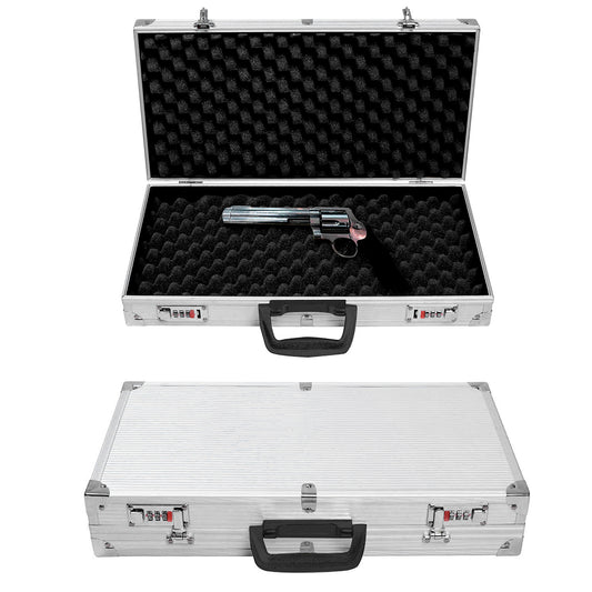 LIVSK Pistoolkoffer - Aluminium Frame - Schuimrubberen Inzetstuk - Afsluitbaar met 2 Sloten - 47 x 25 x 8,5 cm - Zilver