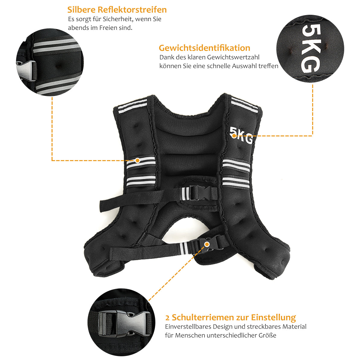 Livsk costway gewichtsvest 5 kg voor mannen en vrouwen trainingsapparatuur lichaamsgewicht vest met reflecterende streep verstelbare riem 6