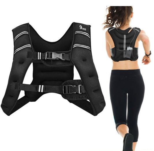 Livsk costway gewichtsvest trainingsvest fitnessvest met reflecterende strips en verstelbanden zwart