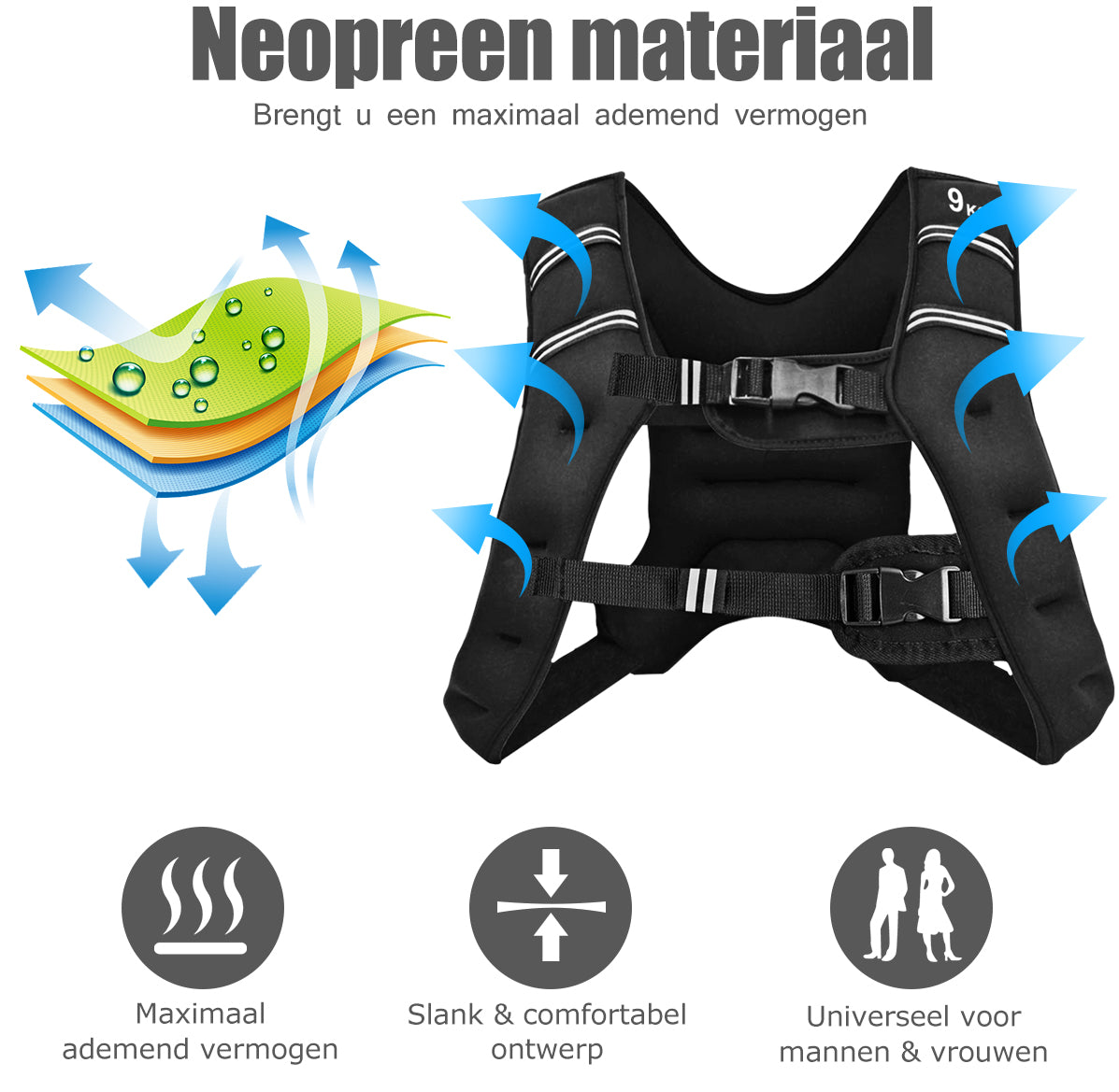 Livsk costway gewichtsvest trainingsvest fitnessvest met reflecterende strips en verstelbanden zwart 4