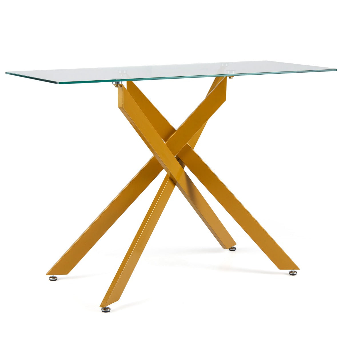 Livsk costway glazen consoletafel moderne haltafel met transparant blad van gehard glas en stevige metalen buispoten goud