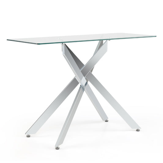 Livsk costway glazen consoletafel moderne haltafel met transparant blad van gehard glas en stevige metalen buispoten zilver