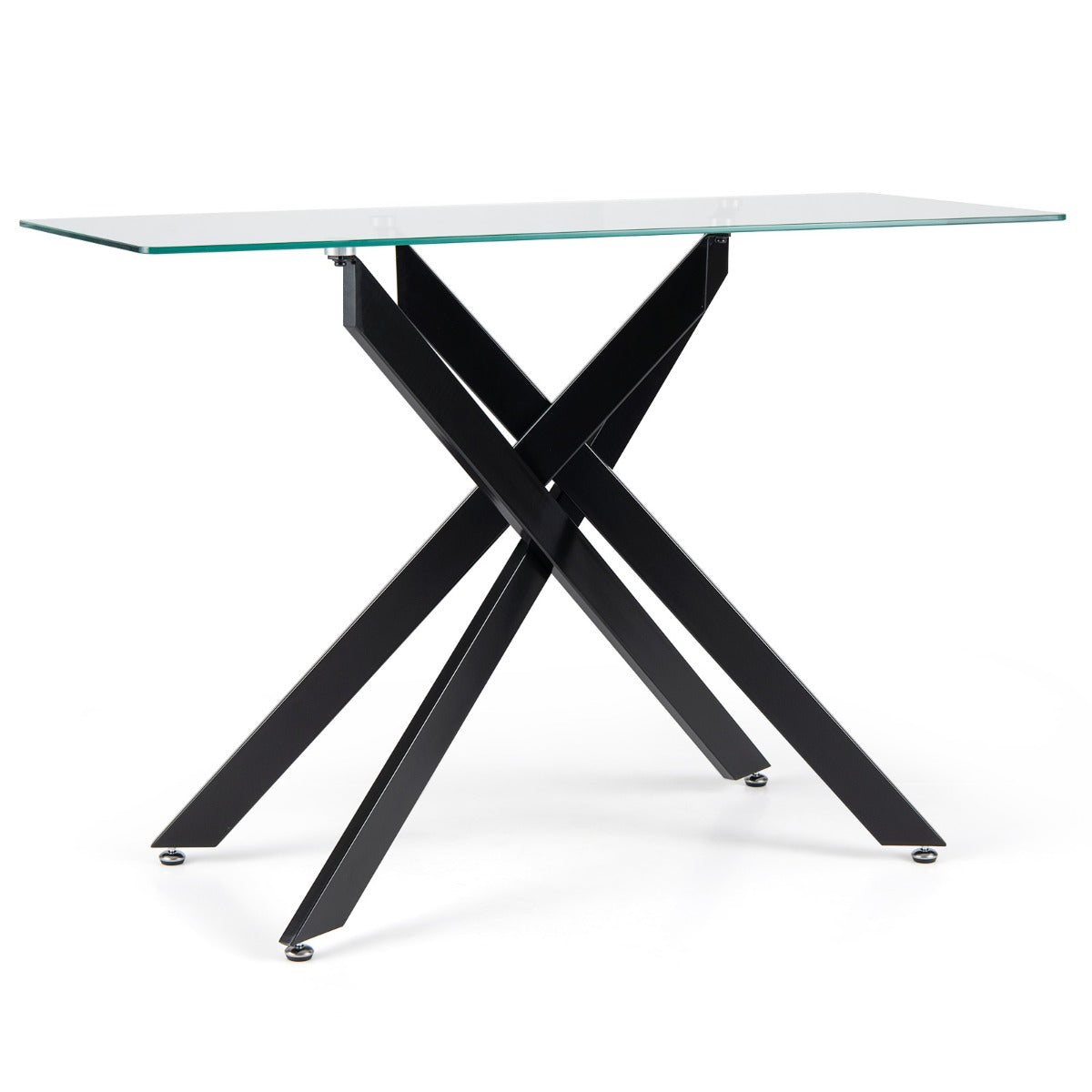 Livsk costway glazen consoletafel moderne haltafel met transparant blad van gehard glas en stevige metalen buispoten zwart