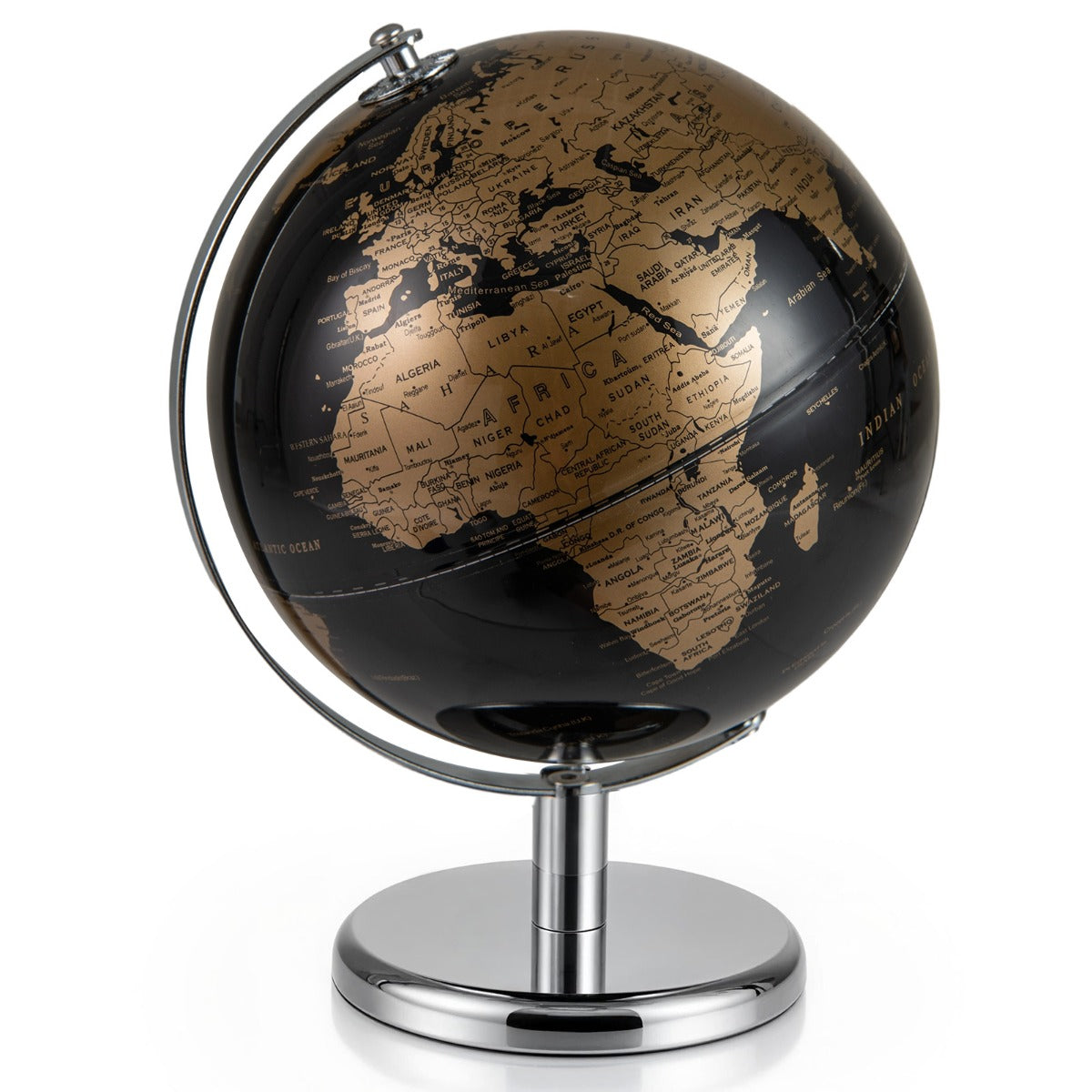 LIVSK Wereldbol 20 cm - Politieke en Fysieke Informatie - 360° Draaibaar - Robuuste Metalen Voet - Vintage Look - Goud