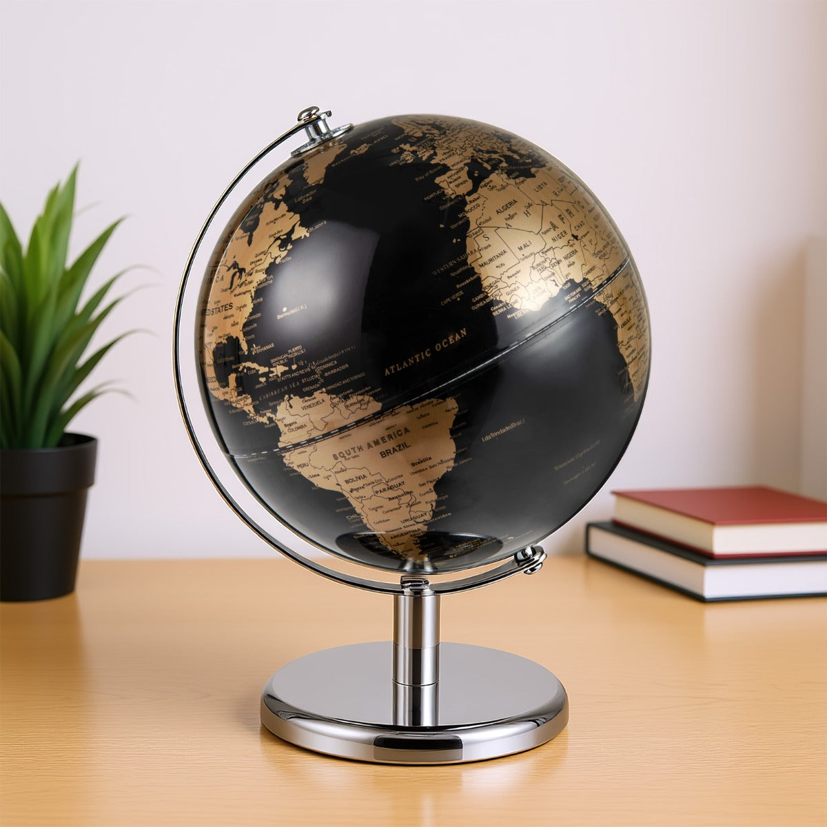 LIVSK Wereldbol 20 cm - Politieke en Fysieke Informatie - 360° Draaibaar - Robuuste Metalen Voet - Vintage Look - Goud